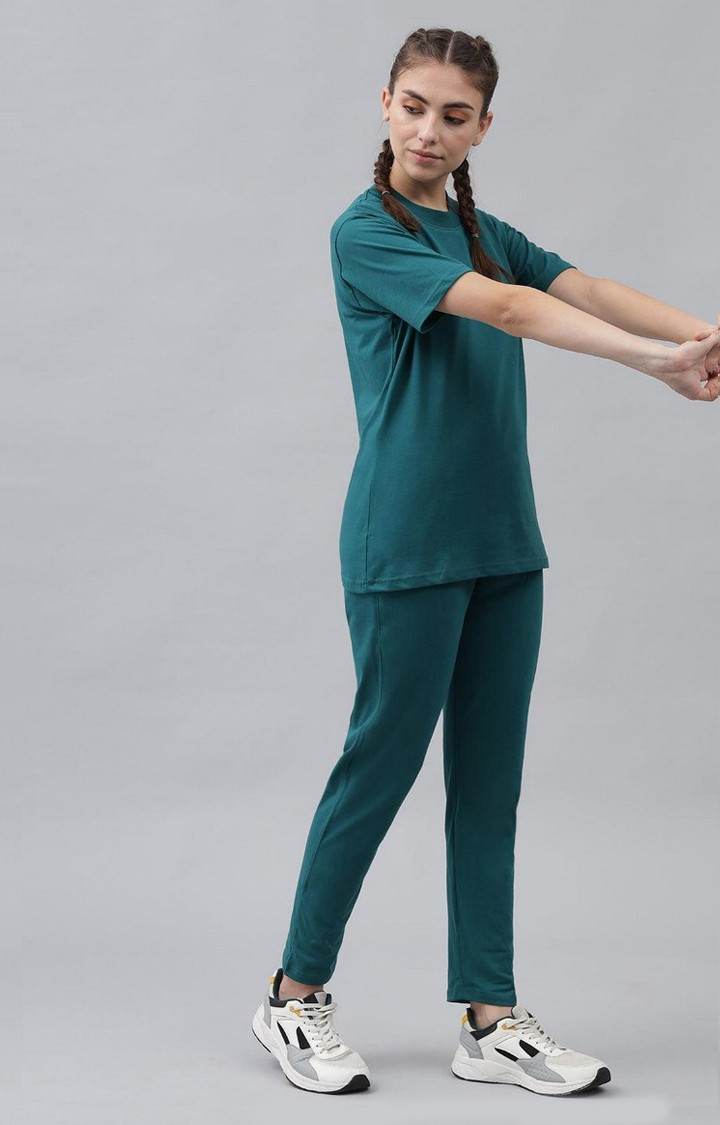 Women's Bottle Green Solid Trackpants