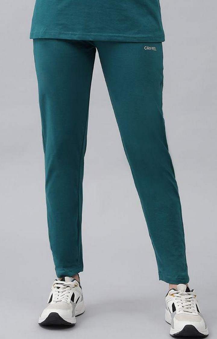 Women's Bottle Green Solid Trackpants