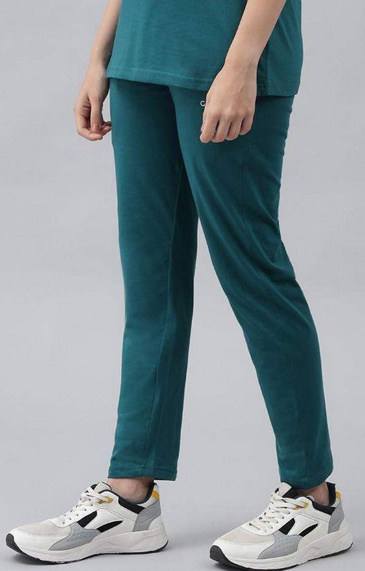 Women's Bottle Green Solid Trackpants