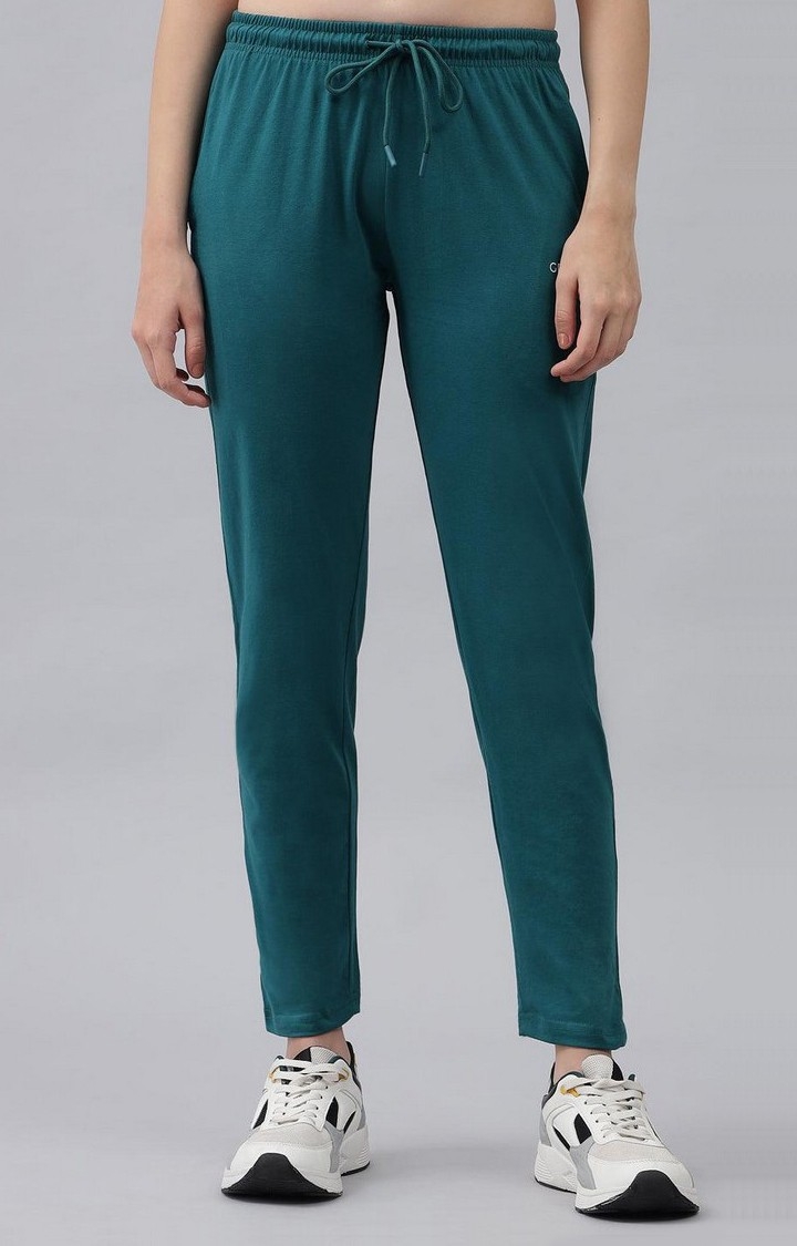 GRIFFEL | Women's Green Cotton Solid Trackpants