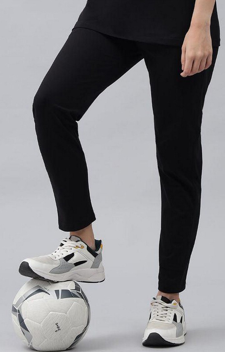 Women's Black Solid Trackpants