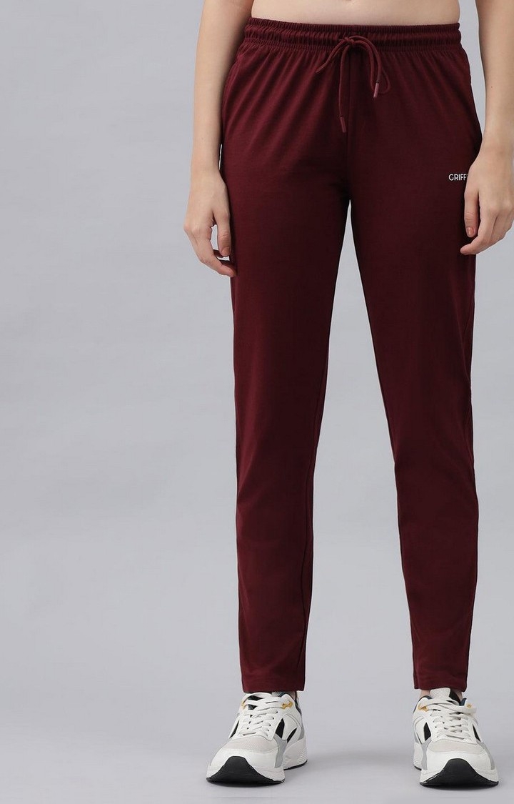 Buy Kissero Cotton Fit Solid Women's Solid Red Track Pant