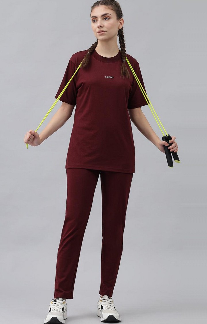 Women's Maroon Solid Trackpants