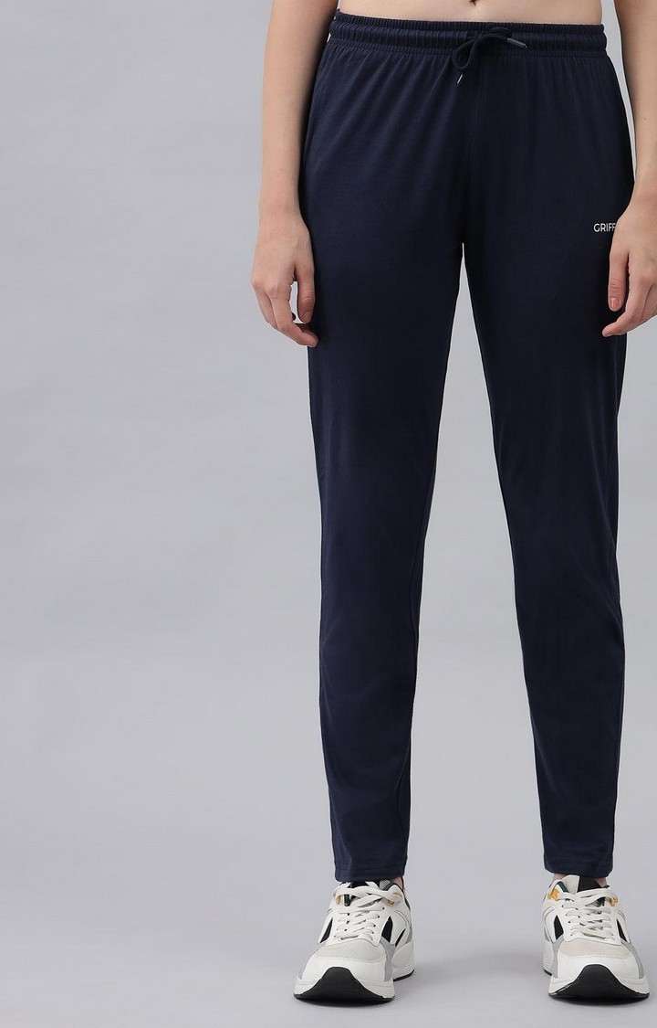 Women's Navy Solid Trackpants