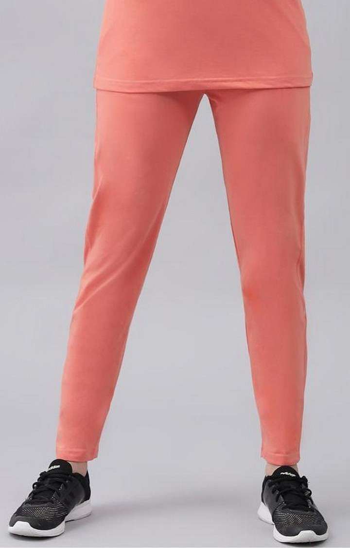 Women's Peach Solid Trackpants