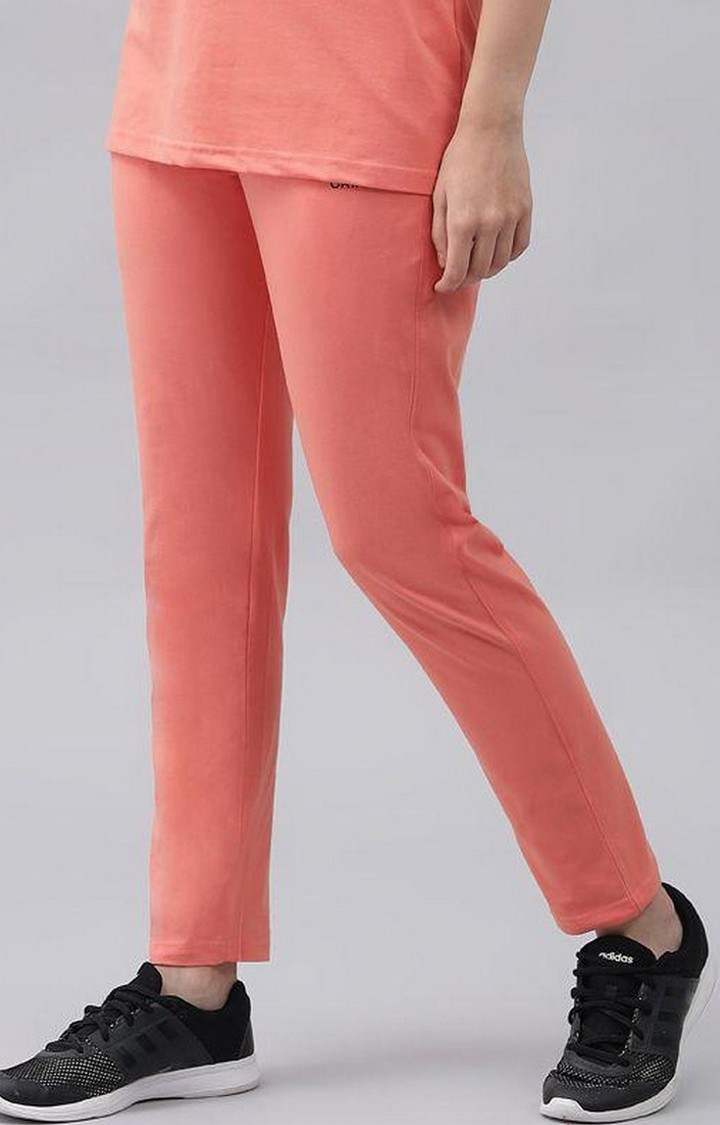 Women's Peach Solid Trackpants