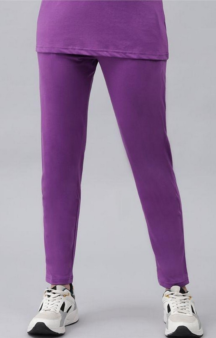 Women's Purple Solid Trackpants