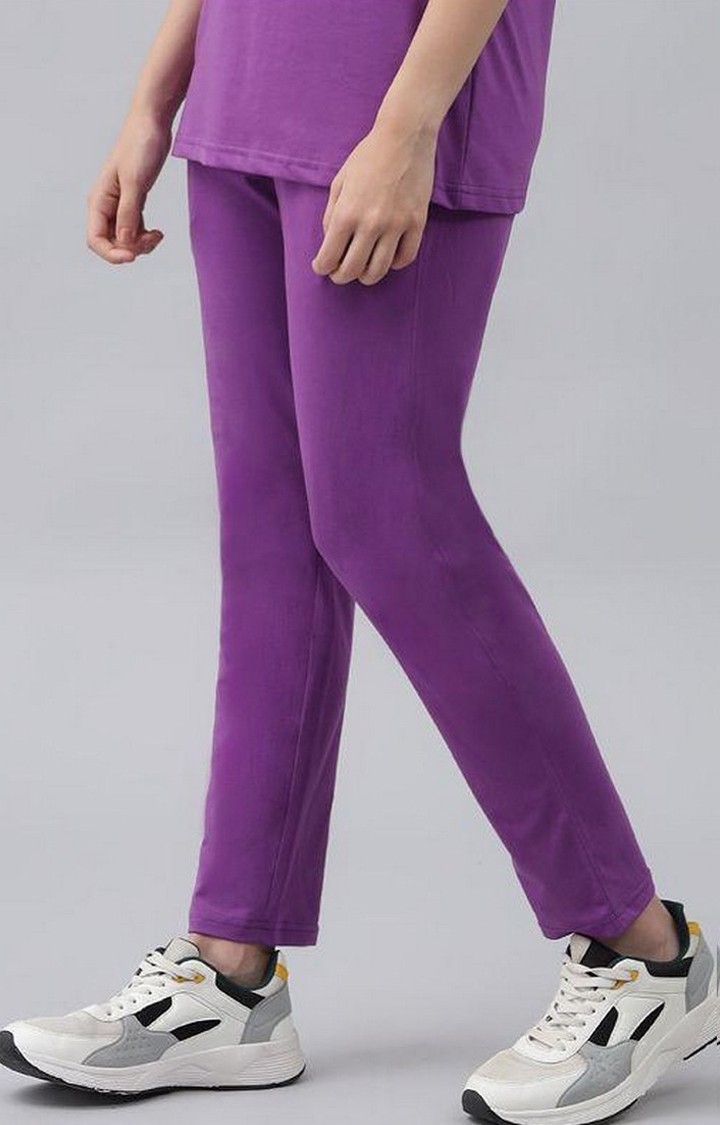 Women's Purple Solid Trackpants