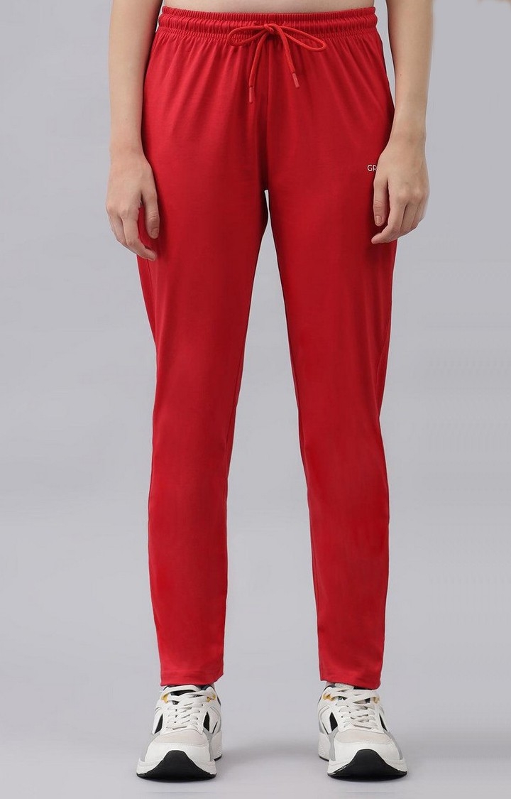 GRIFFEL | Women's Red Cotton Solid Trackpants