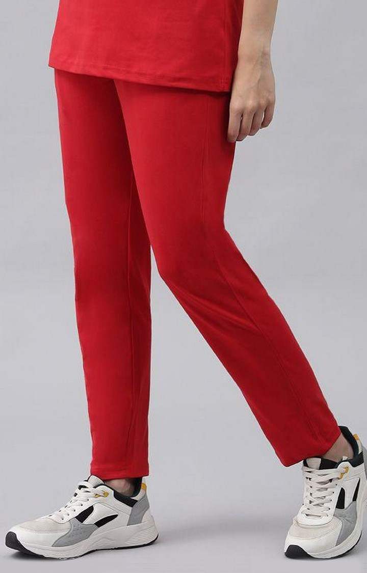 Women's Red Solid Trackpants