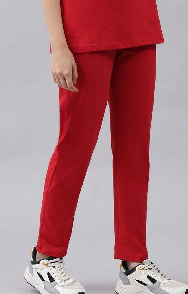 Women's Red Solid Trackpants