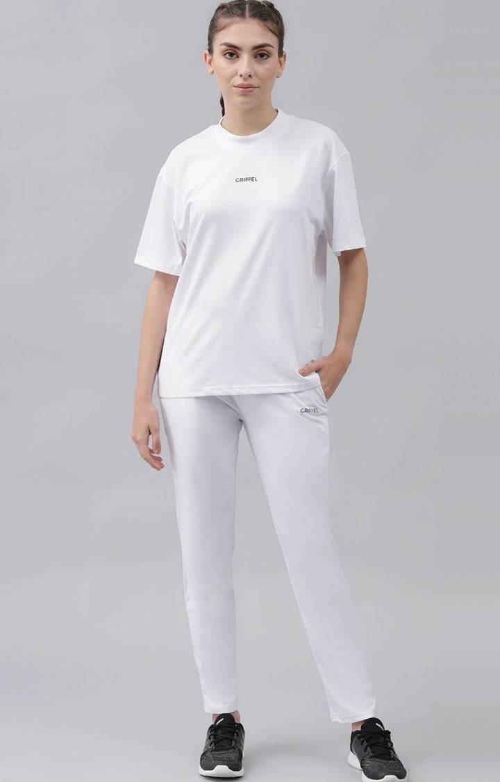 Women's White Solid Trackpants