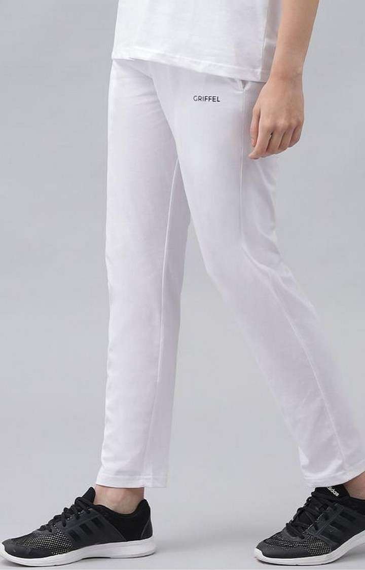 Women's White Solid Trackpants