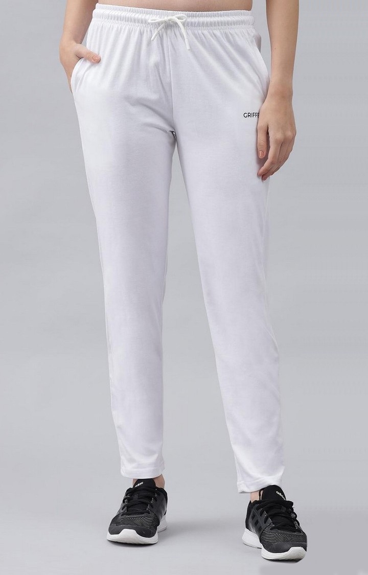 GRIFFEL | Women's White Cotton Solid Trackpants