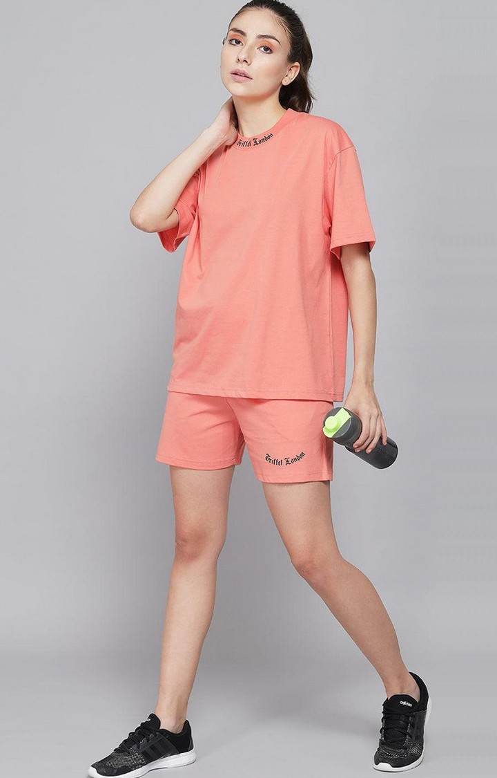 Women's Peach Solid Shorts