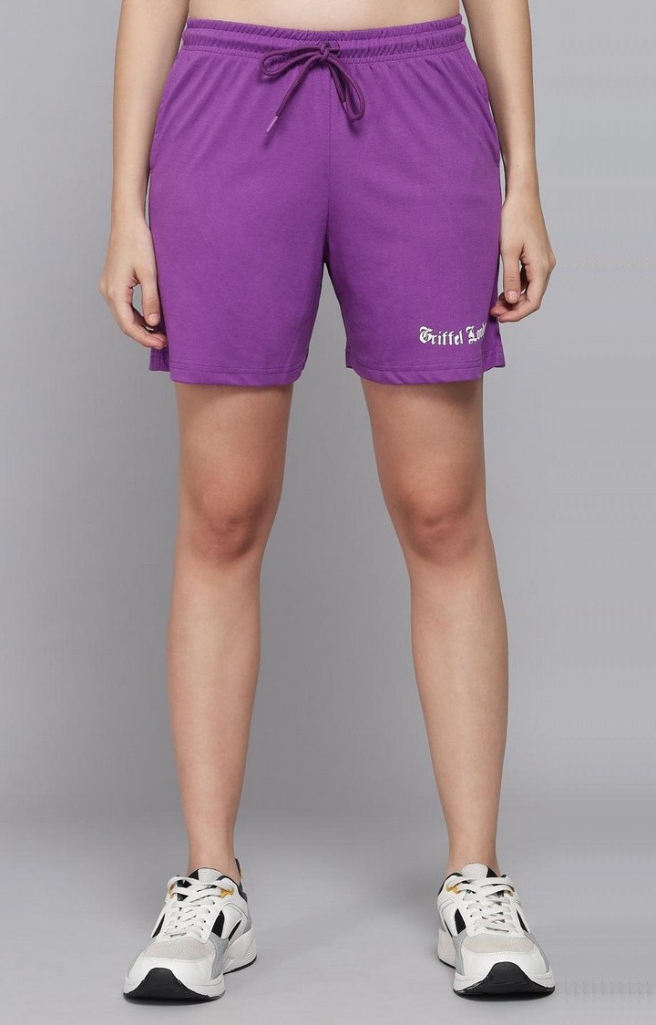 Women's Purple Cotton Solid Shorts