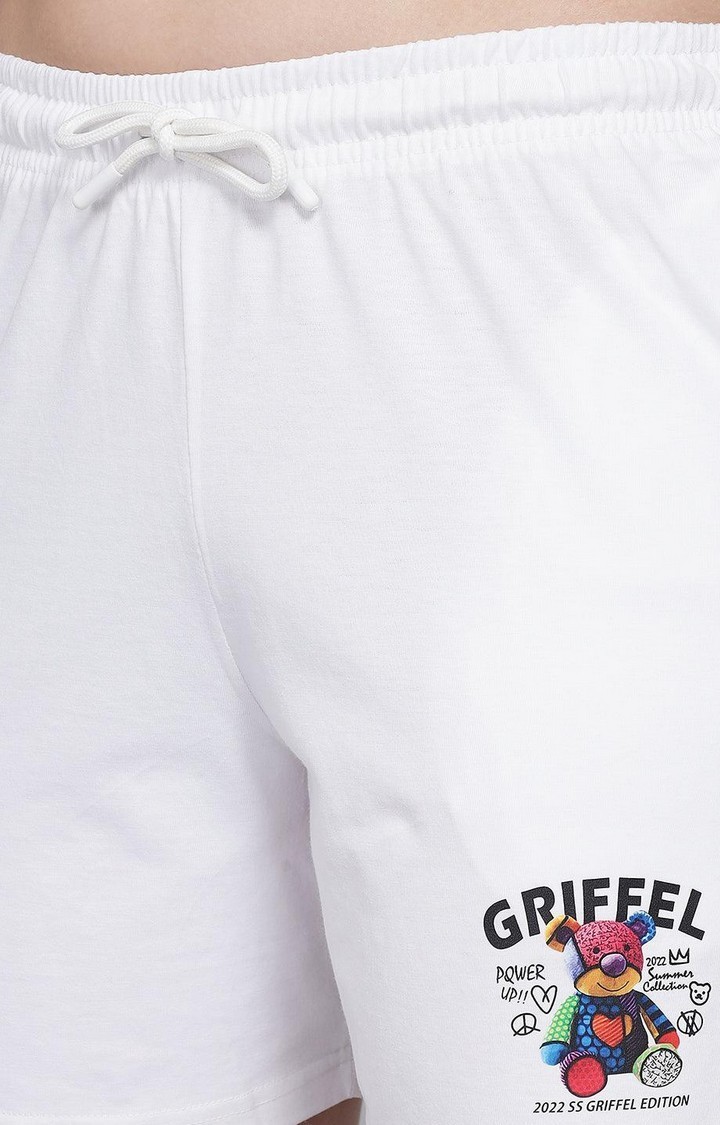 Women's White Solid Shorts