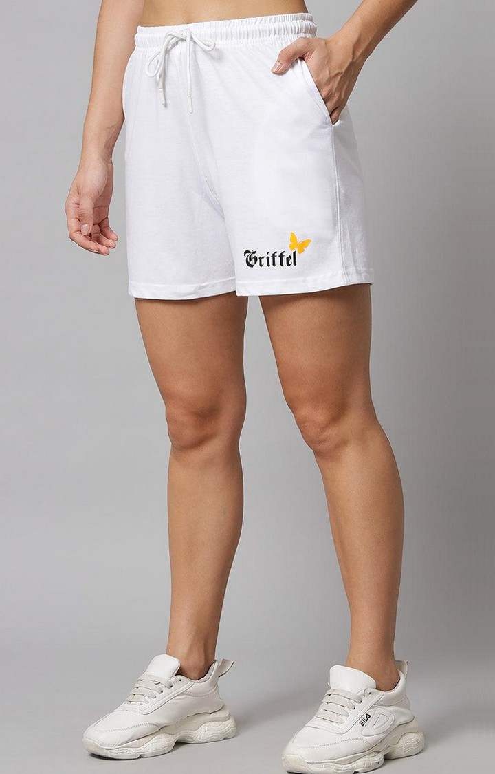 Women's White Solid Shorts