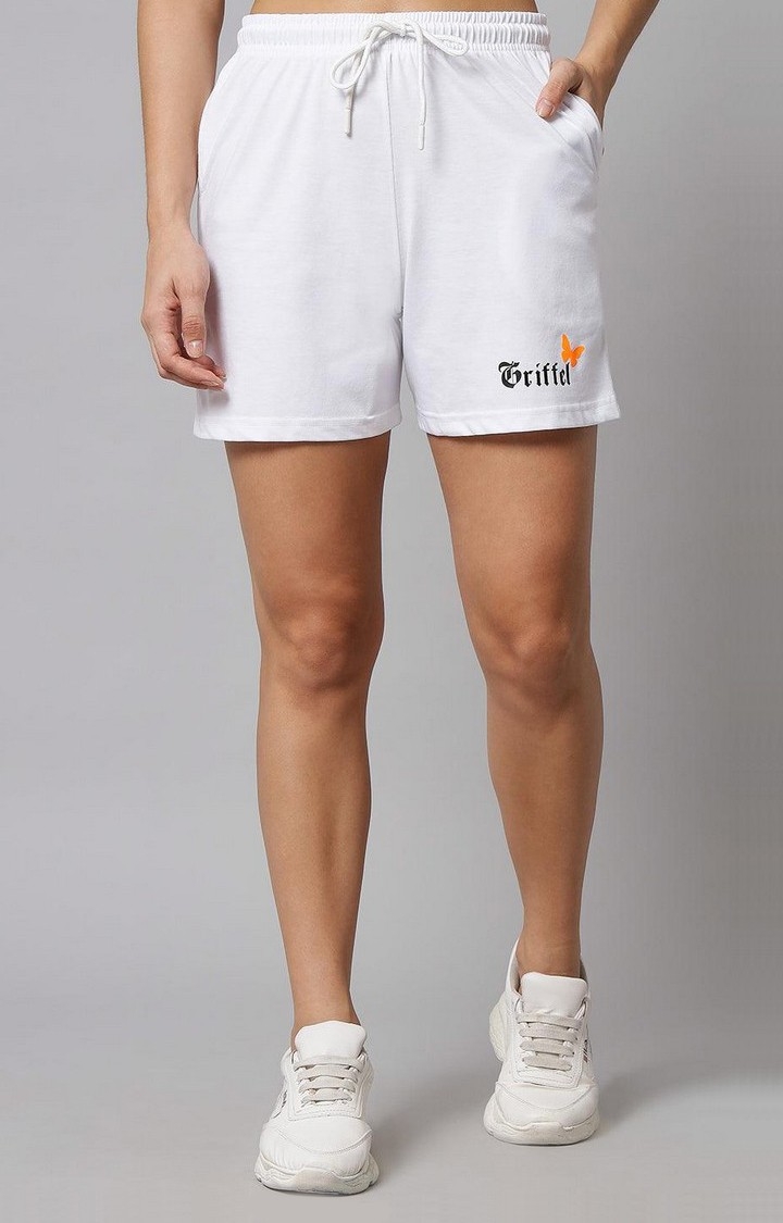 GRIFFEL | Women's White Cotton Solid Shorts