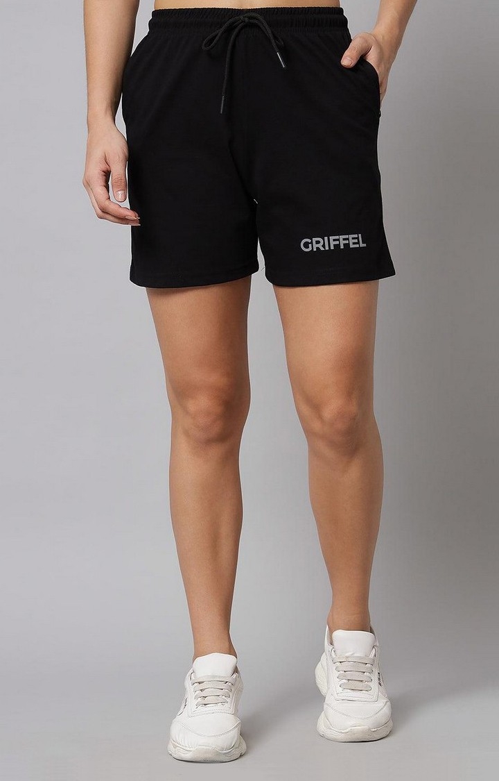 GRIFFEL | Women's Black Cotton Solid Shorts