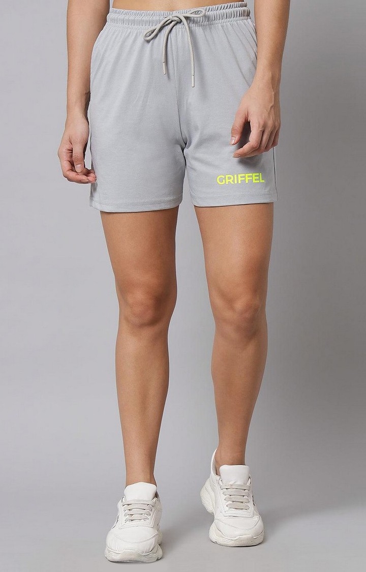 GRIFFEL | Women's Grey Cotton Solid Shorts