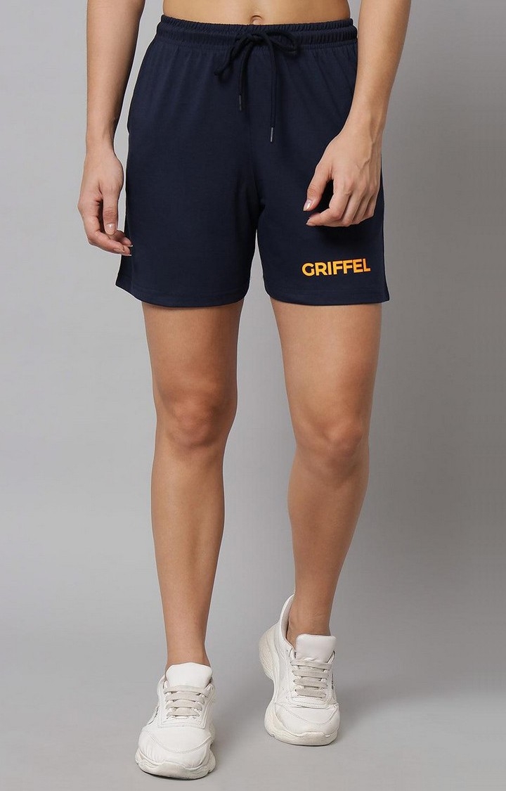 GRIFFEL | Women's Blue Cotton Solid Shorts