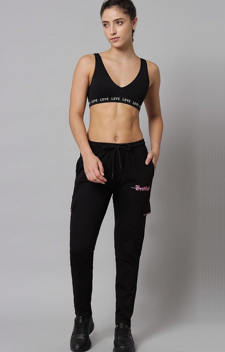 Women's Black Solid Trackpants