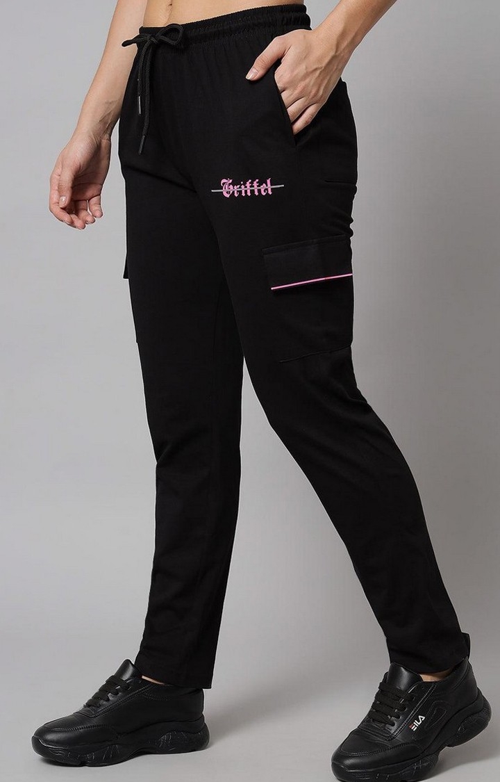 Women's Black Solid Trackpants