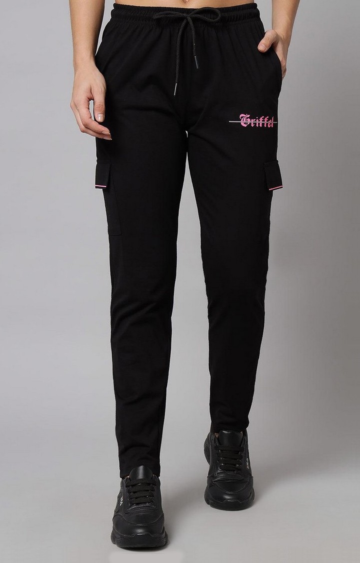 Women's Black Cotton Solid Trackpants