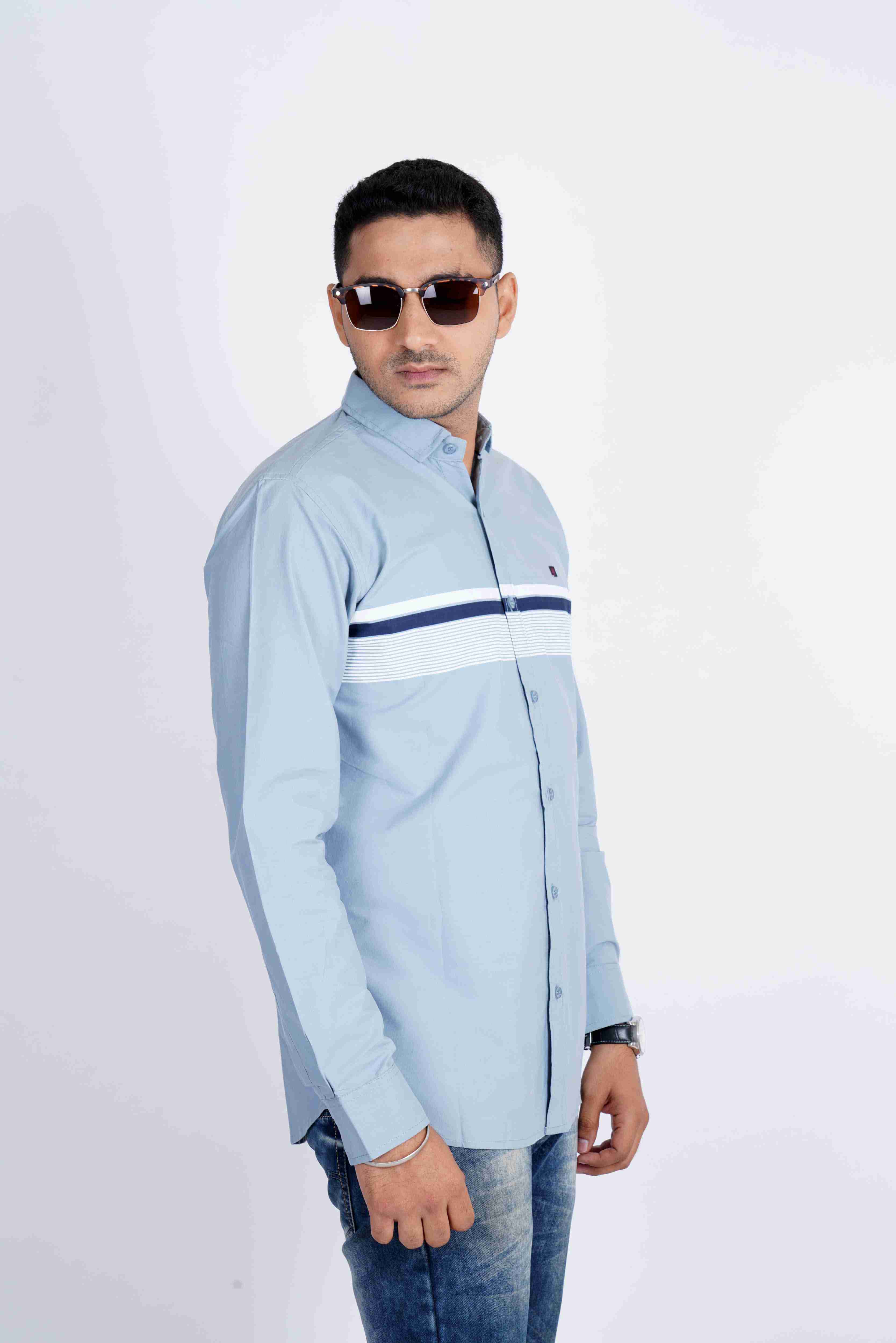 Stone Blue Panel Cotton Shirt