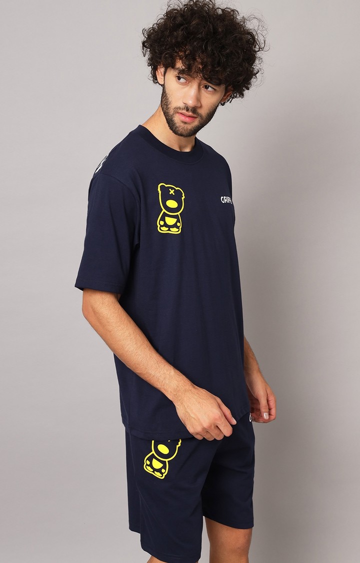 Men's Blue Printed Co-ords