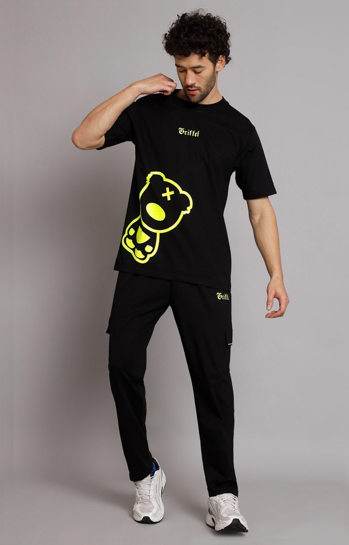 Men's Black Printed Co-ords