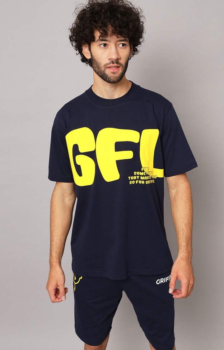 Men's Blue Printed Co-ords
