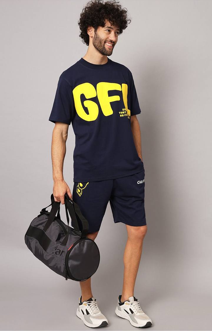 Men's Blue Printed Co-ords