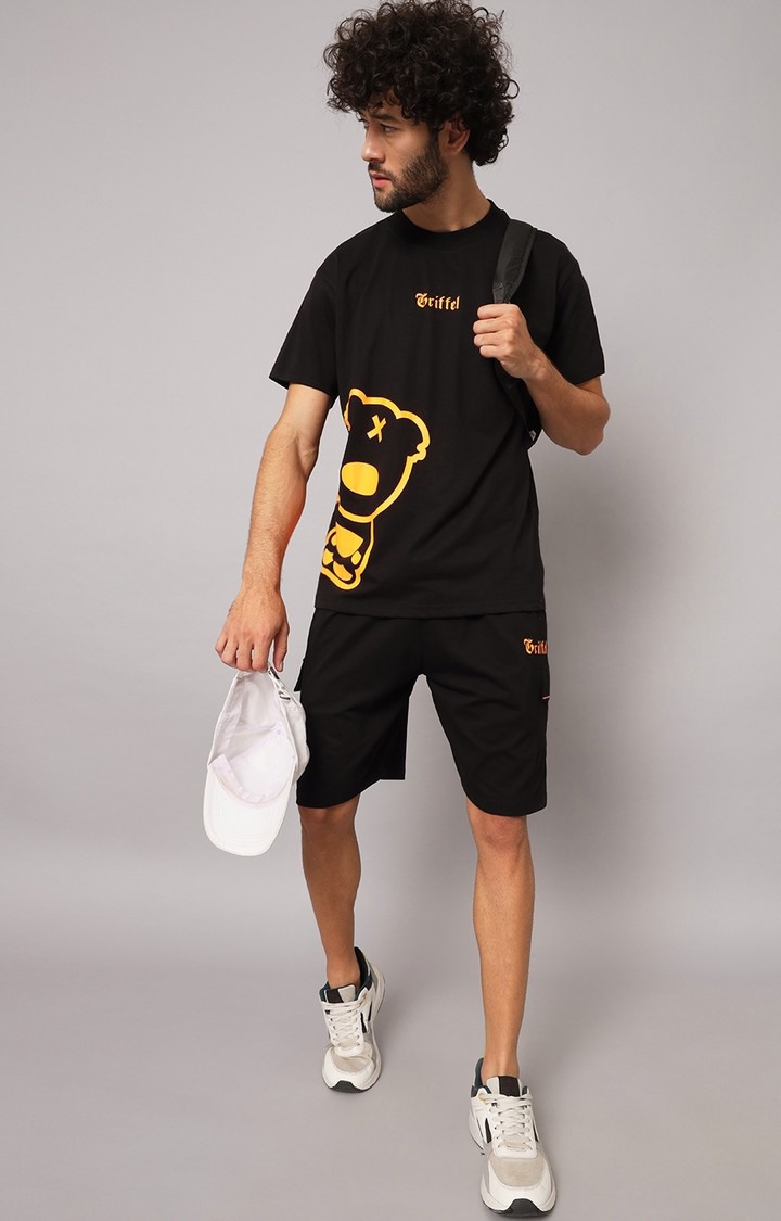 Men's Black Printed Co-ords