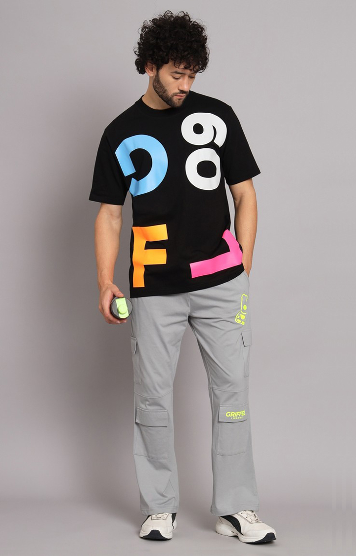 Men's Black Printed Co-ords