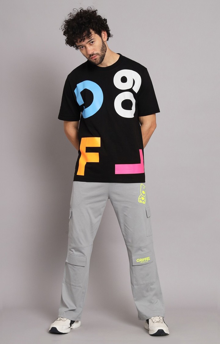 Men's Black Printed Co-ords