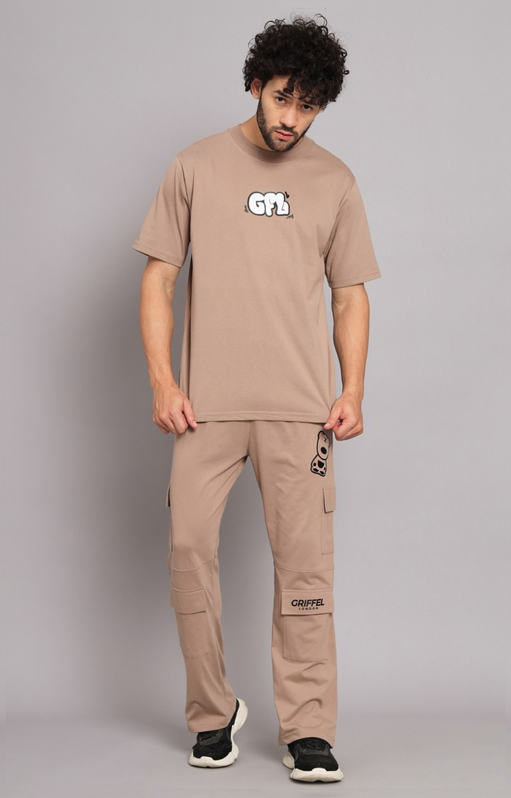 Men's Beige Printed Co-ords