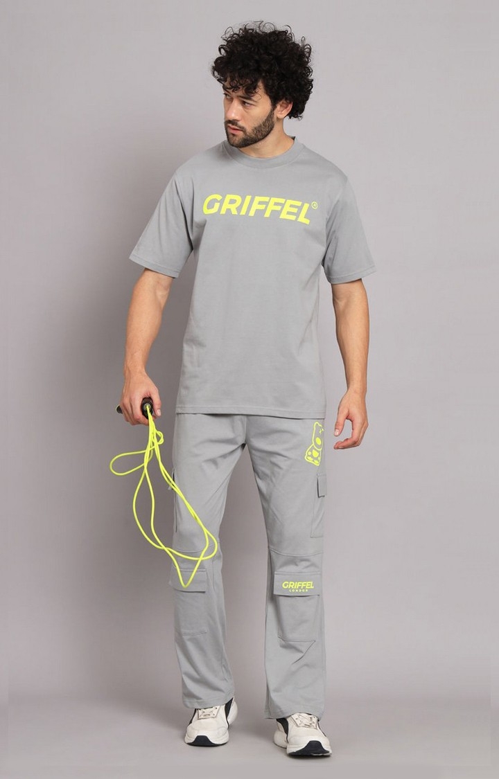 GRIFFEL | Men's Grey Cotton Typographic Tracksuits