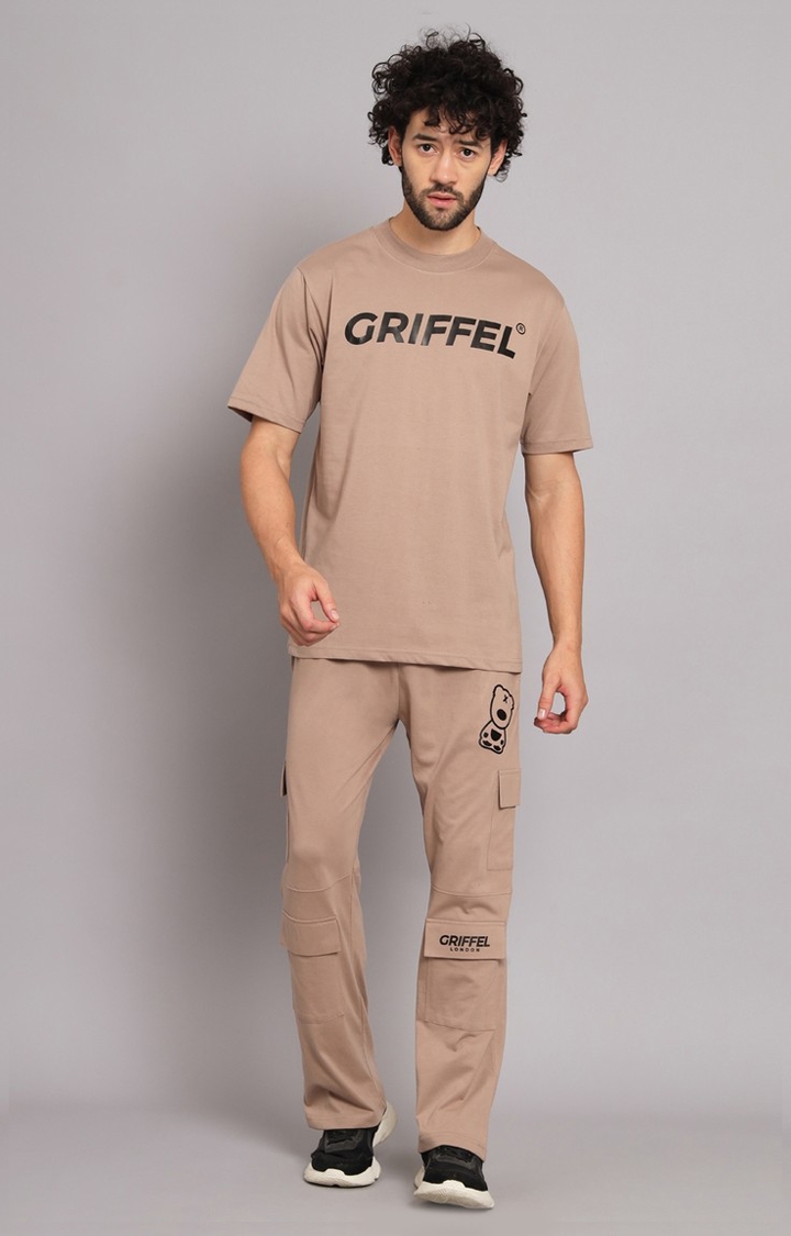 GRIFFEL | Men's Beige Cotton Loose Printed   Co-ords