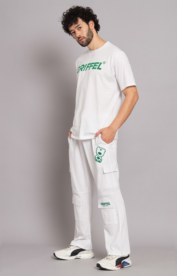 Men's White Printed Co-ords