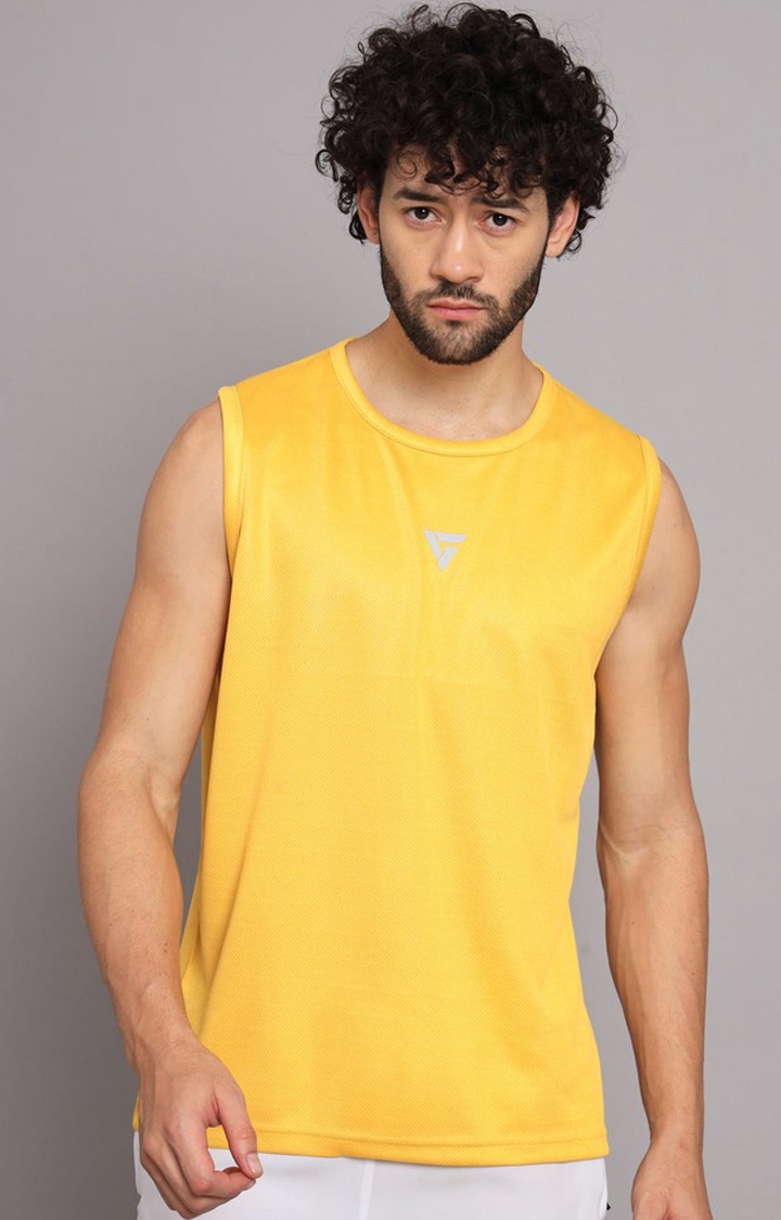 GRIFFEL | Men's Polyester Mustard Active Wear Vests