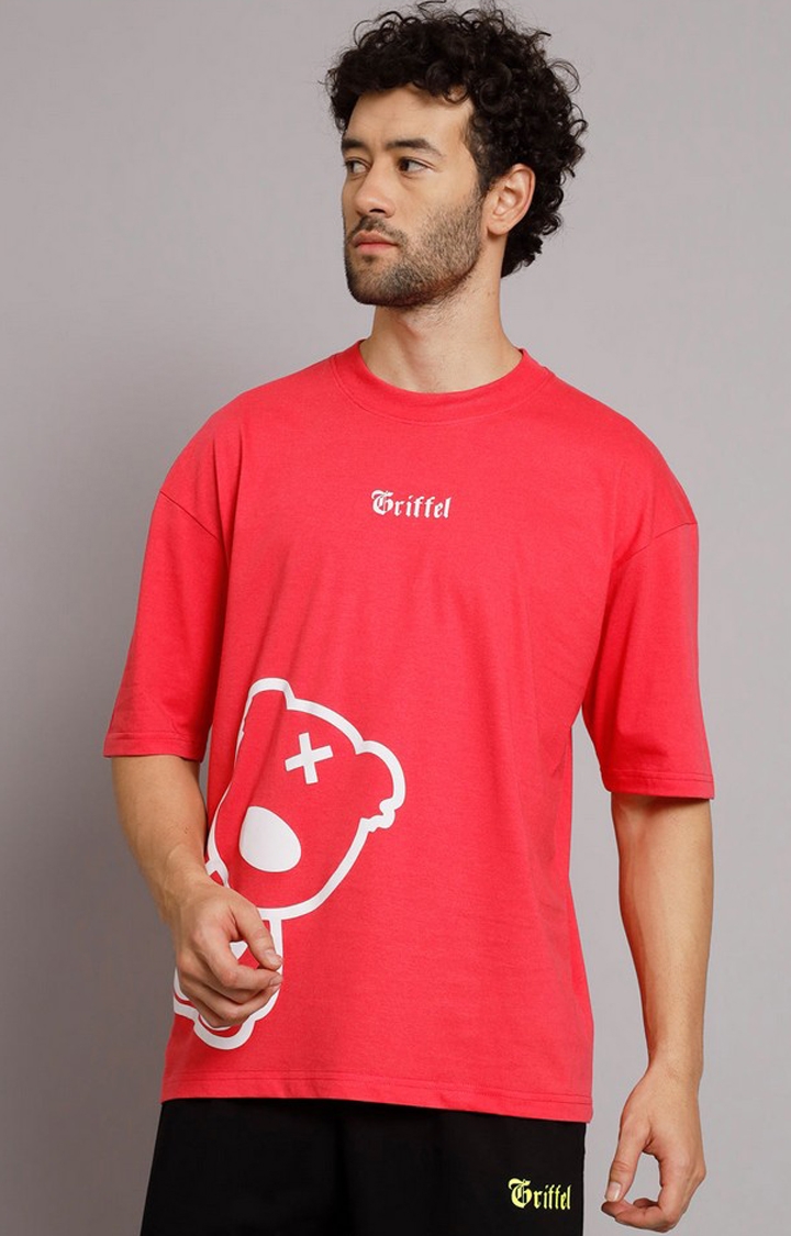 GRIFFEL | Men's Neon Pink Printed Oversized T-Shirts