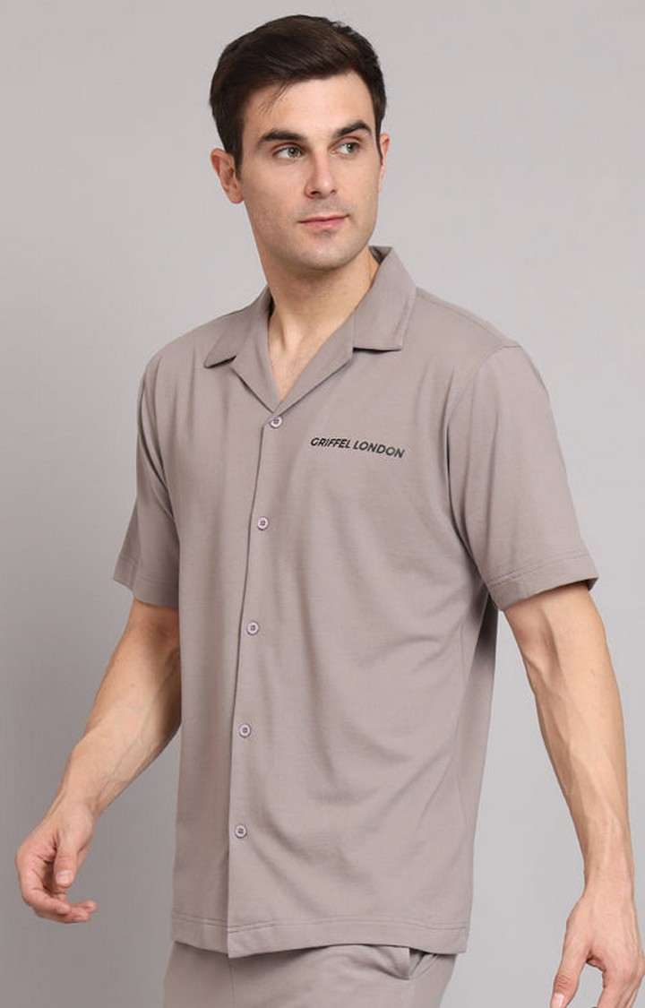 Men's Steel Grey Solid Casual Shirts