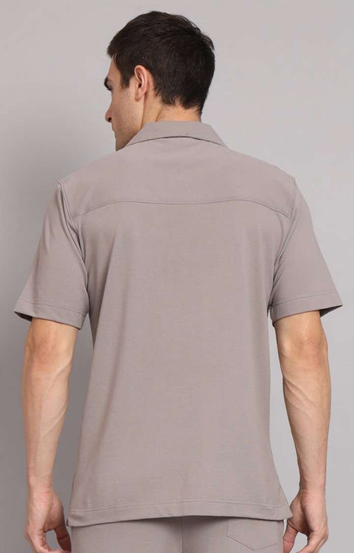 Men's Steel Grey Solid Casual Shirts