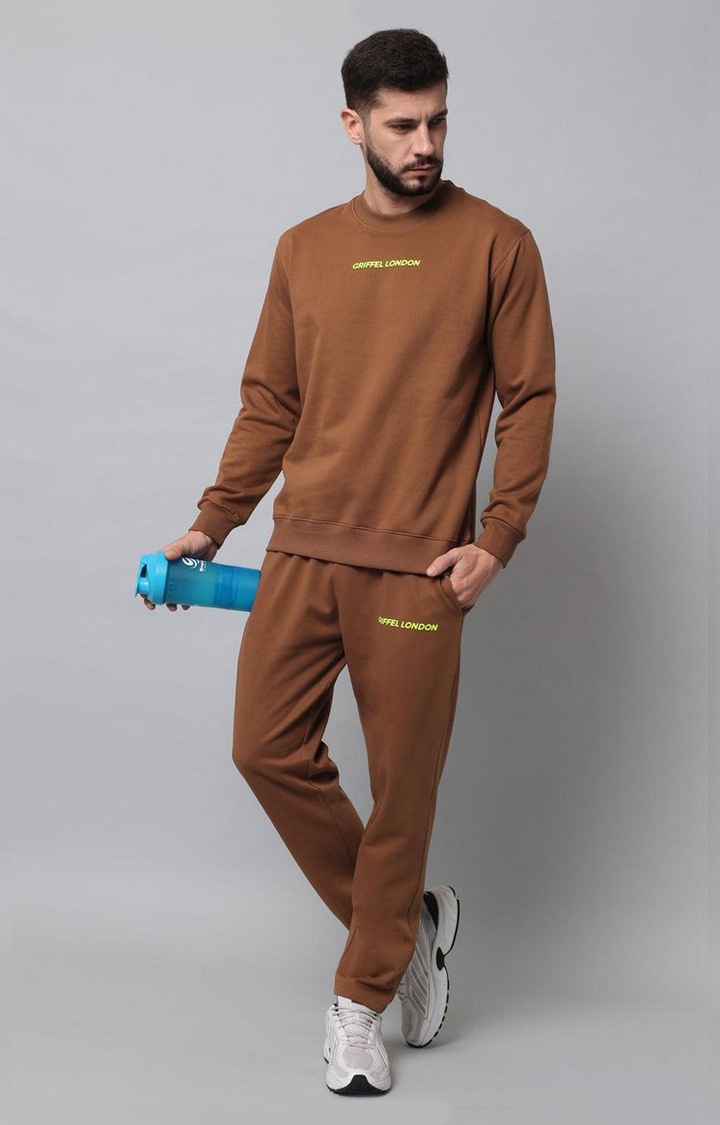 Men's Brown Solid Tracksuits