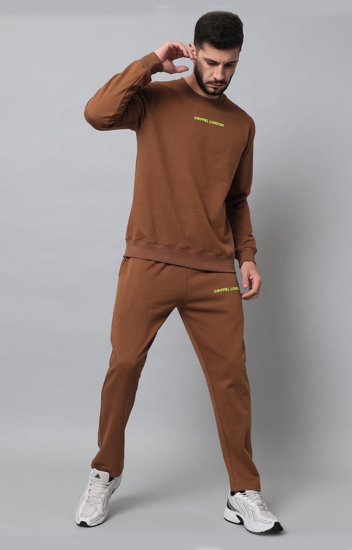 Men's Brown Solid Tracksuits