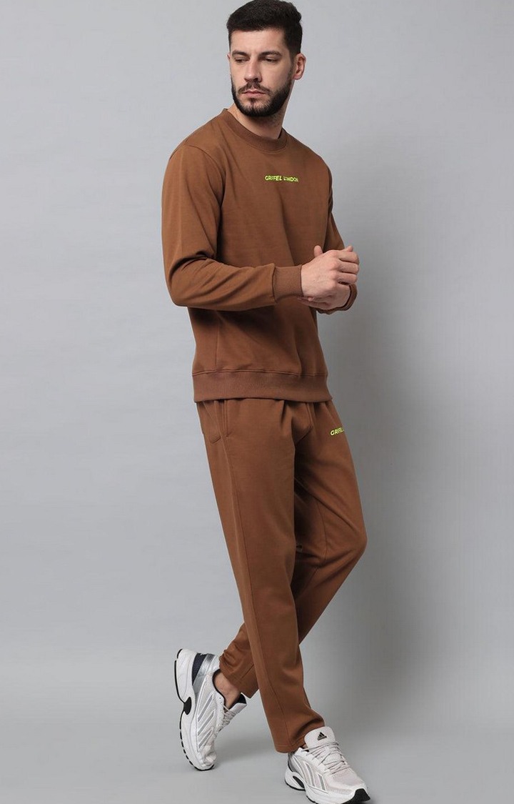 Men's Brown Solid Tracksuits