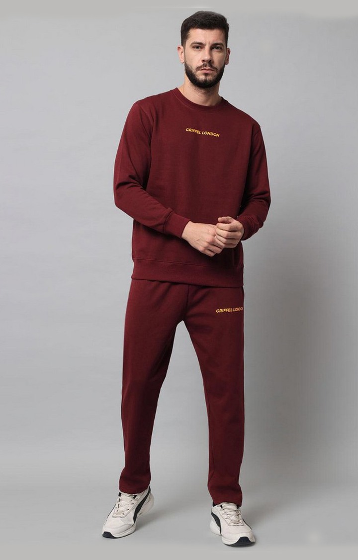 Men's Maroon Solid Tracksuits