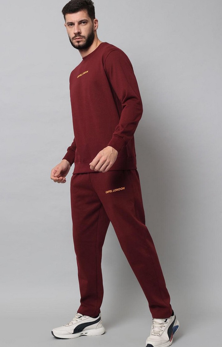 Men's Maroon Solid Tracksuits